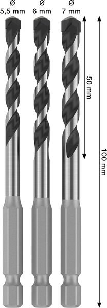 Bosch PRO HEX-5 Bohrer-Set, 5,5x100, 6x100, 7x100 mm, 3-tlg. Produktbild img3 L