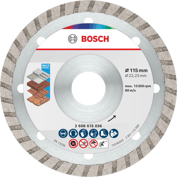 Bosch Multi Material Turbo Diamond Trennscheibe, 115 x 22.23 x 7 mm, 10 Stk. Produktbild img1 L