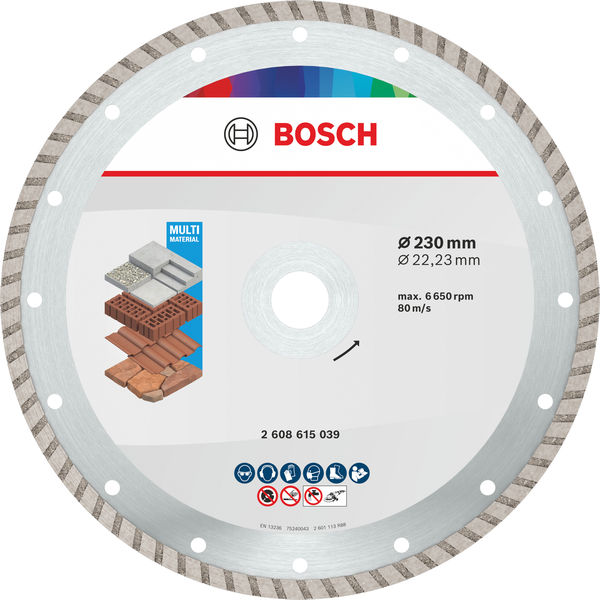 Bosch Multi Material Turbo Diamond Trennscheibe, 230 x 22.23 x 7 mm, 10 Stk. Produktbild img1 L