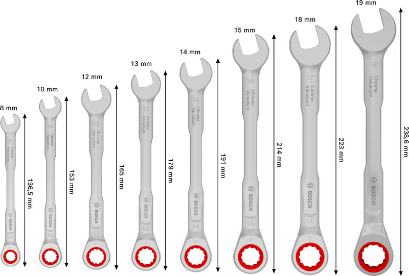Bosch Ratschen-Ring-Maulschlüssel-Set, 8-19 mm, 8-tlg. Produktbild img4 L
