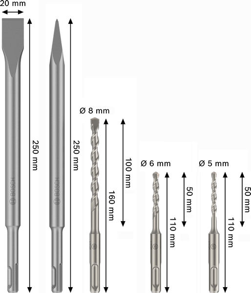 Bosch SDS plus-3C Meißel- und Bohrer-Set, D 5/6/8 mm, 5-tlg. für Bohrhämmer Produktbild img3 L