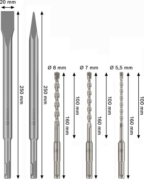 Bosch SDS plus-3C Meißel- und Bohrer-Set, D 5,5/7/8 mm, 5-tlg. für Bohrhämmer Produktbild img3 L