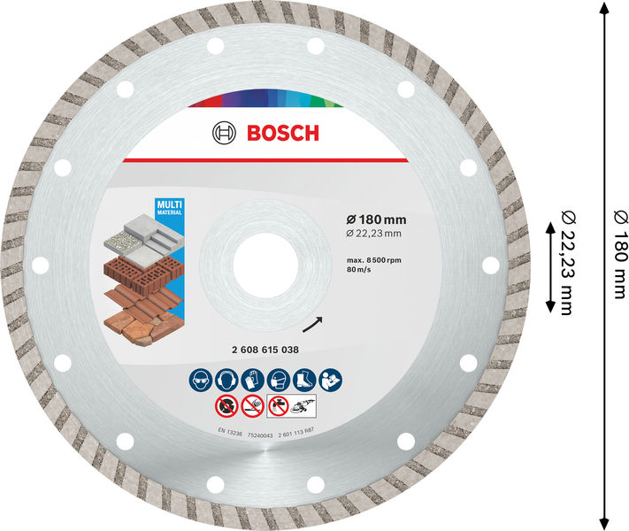 Bosch Multi Material Turbo Diamond Trennscheibe, 180 x 22.23 x 7 mm Produktbild img5 L