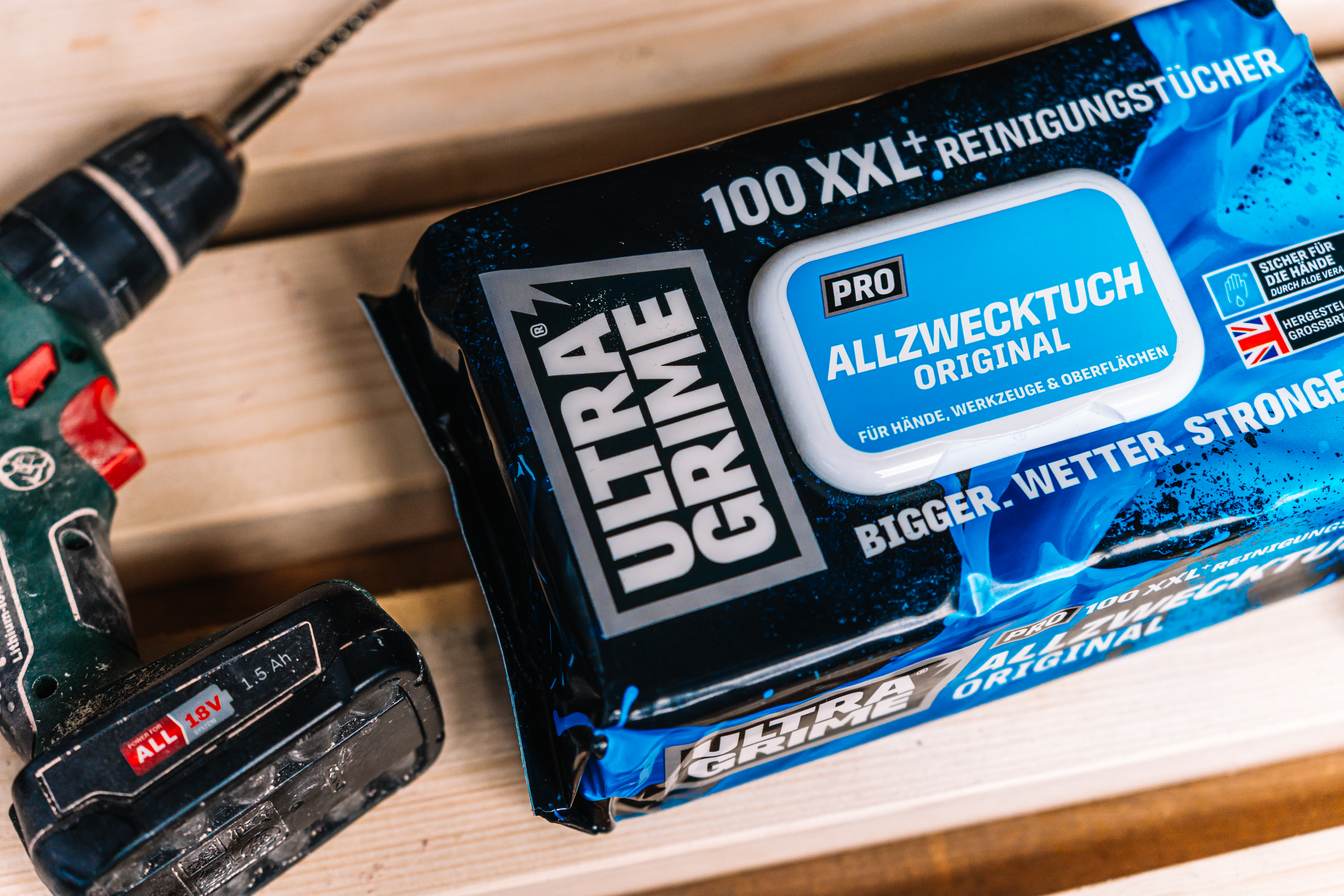 UltraGrime Pro Allzweck Reinigungstücher | Industrielle Tücher zur Entfernung von Fett, Öl, Farbe und Tinte | 100 extragroße Feuchttücher, 38 cm x 25 cm Produktbild img4 L