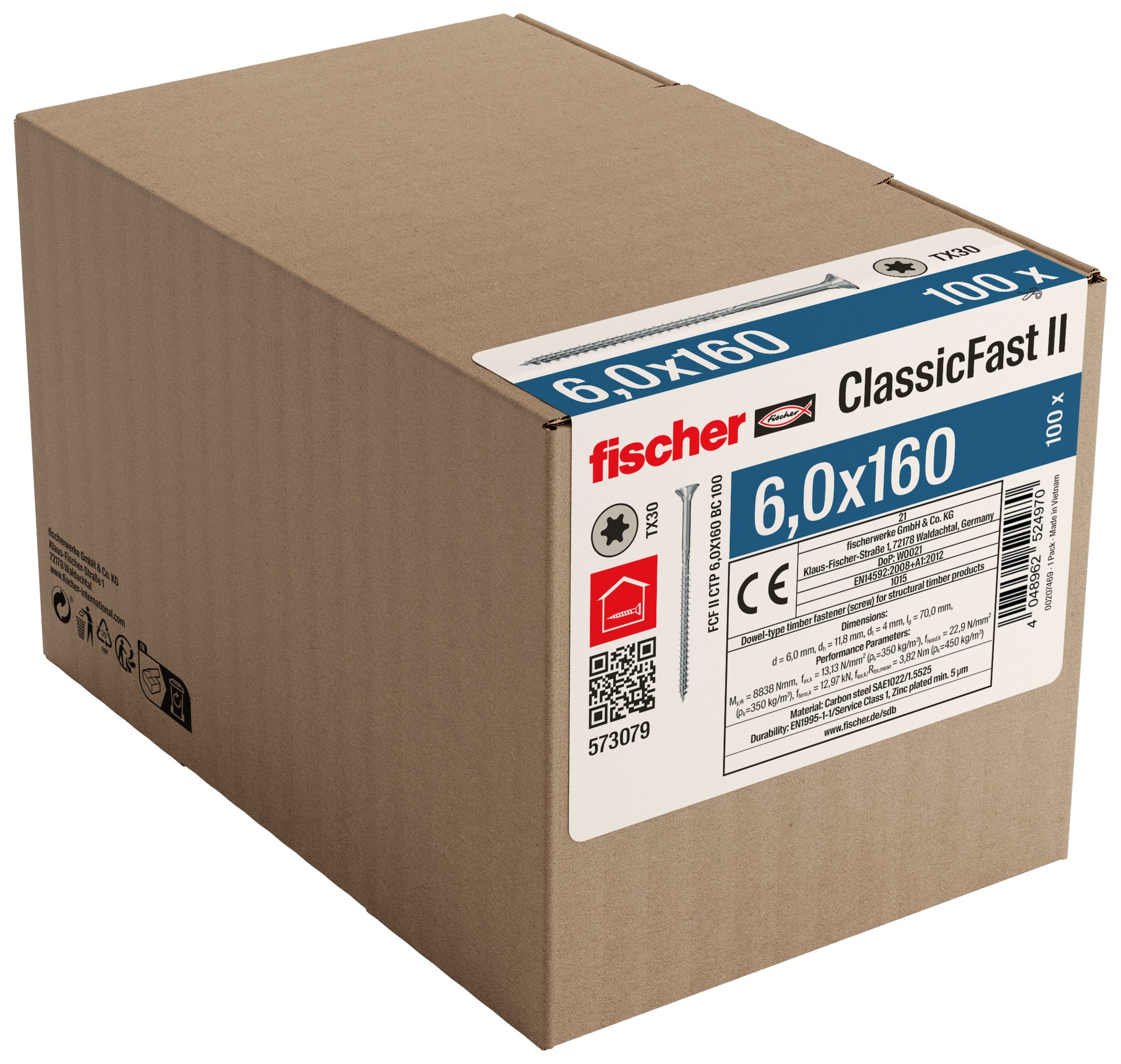 fischer Spanplattenschrauben ClassicFast FCF II CTP BC mit Senkkopf, Innenstern TX Antrieb und Teilgewinde Produktbild img2 L