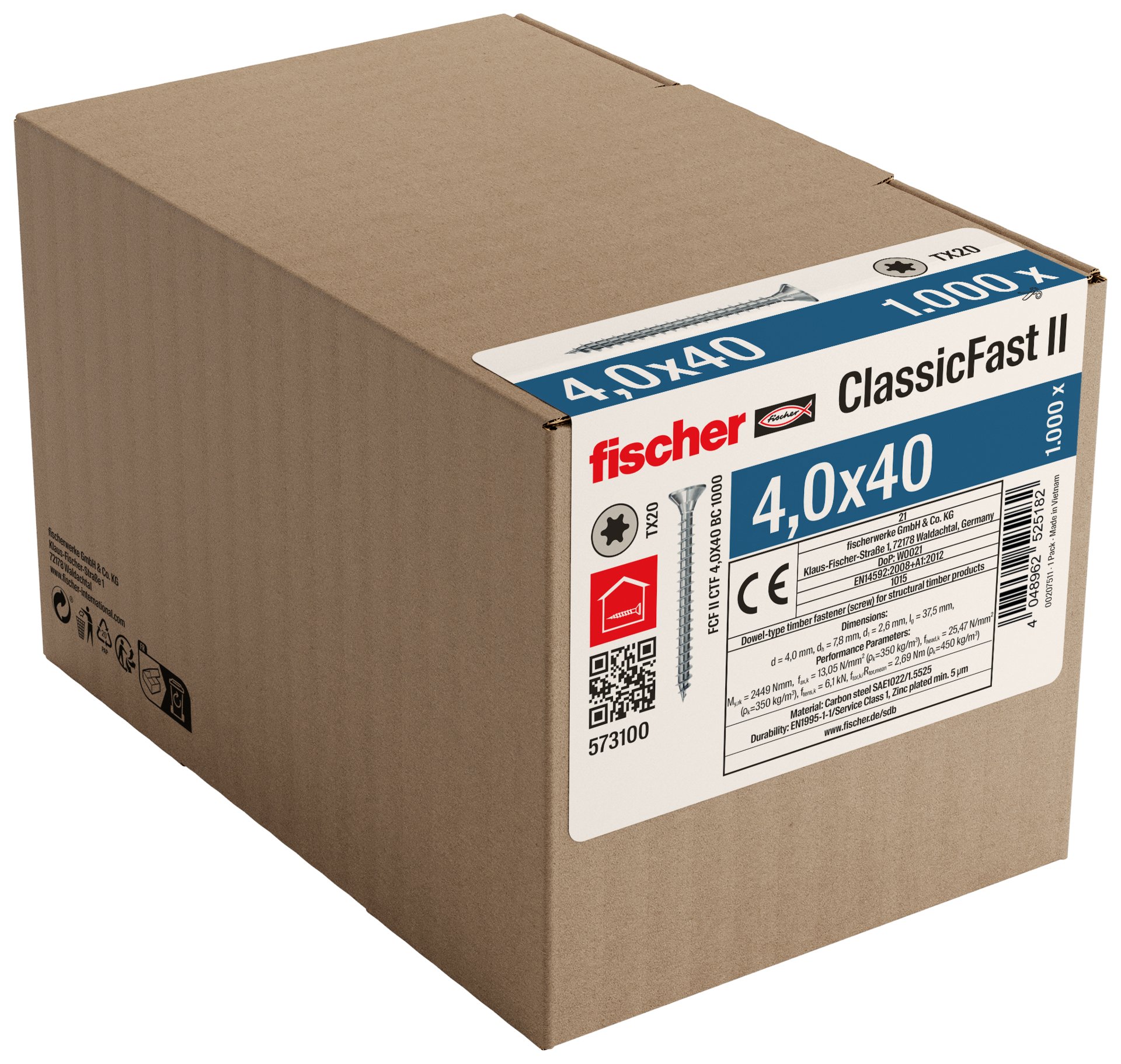 fischer Spanplattenschrauben ClassicFast FCF II CTF BC mit Senkkopf, Innenstern TX Antrieb und Vollgewinde Produktbild img2 L