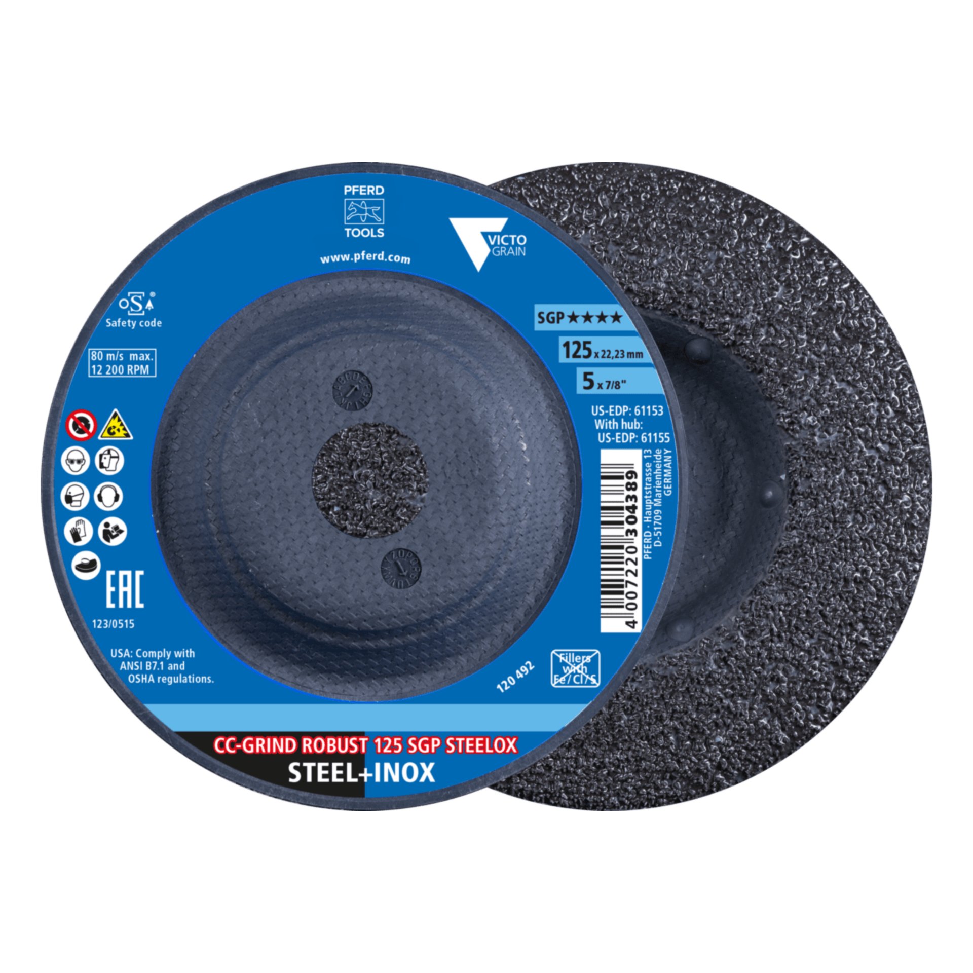 PFERD TOOLS CC-GRIND ROBUST Schleifscheibe 125x22,23 mm Speziallinie SGP STEELOX für Stahl/Edelstahl Produktbild img1 L