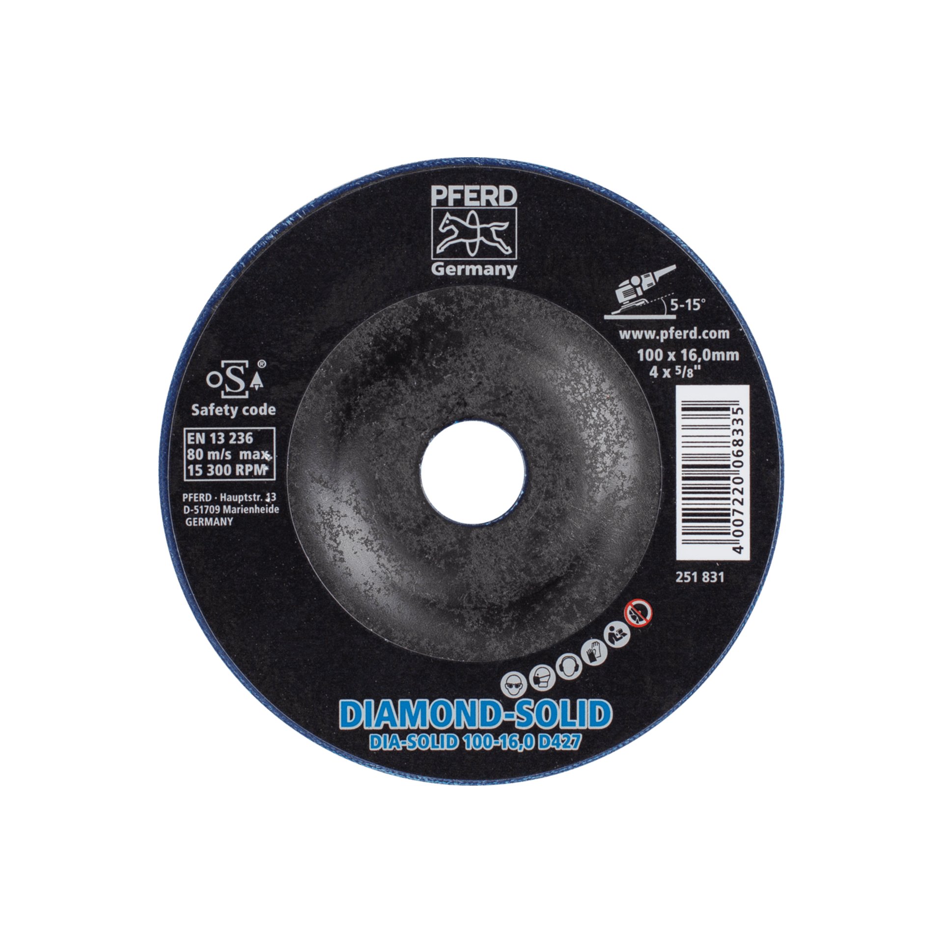 PFERD TOOLS CC-GRIND SOLID DIAMOND 100x16,0mm D427 (grob) zum Bearbeiten harter Werkstoffe Produktbild img2 L