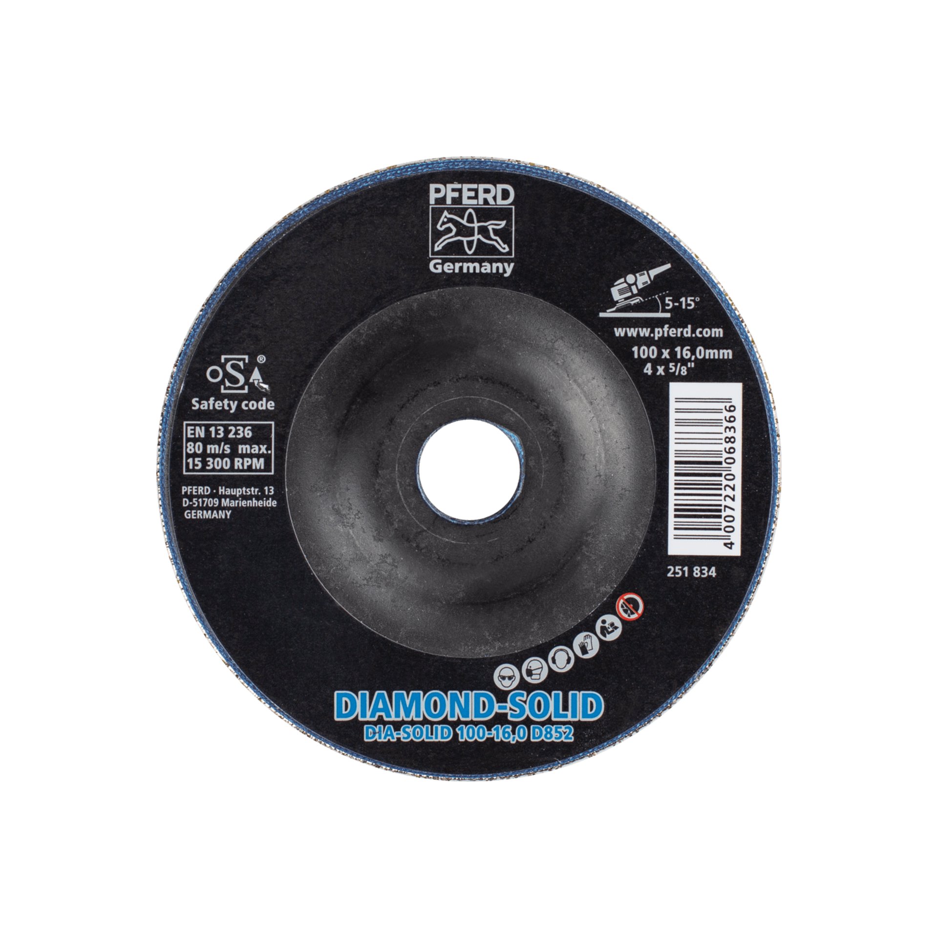 PFERD TOOLS CC-GRIND SOLID DIAMOND 100x16,0mm D852 (sehr grob) zum Bearbeiten harter Werkstoffe Produktbild img2 L