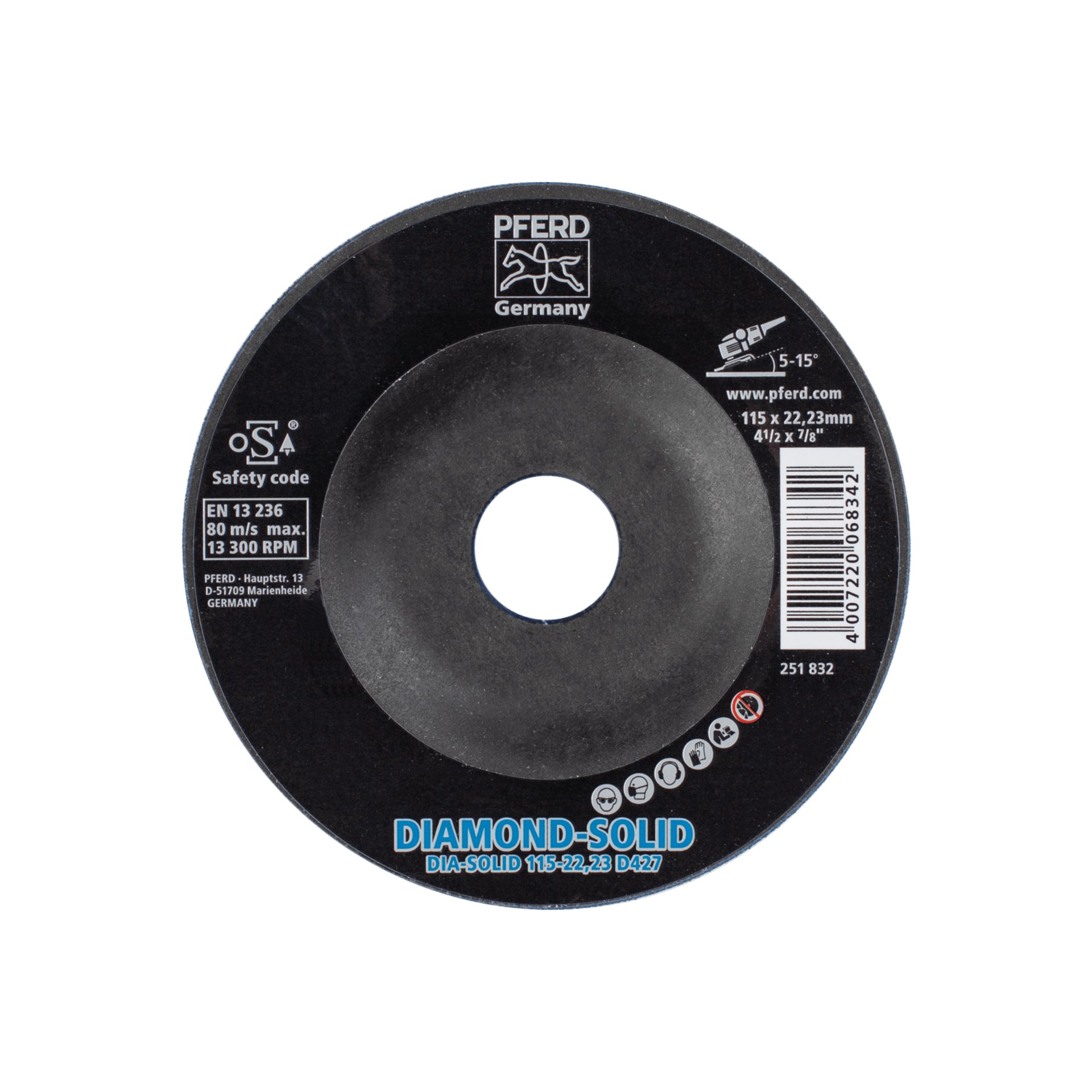 PFERD TOOLS CC-GRIND SOLID DIAMOND 115x22,23 mm D427 (grob) zum Bearbeiten harter Werkstoffe Produktbild img2 L