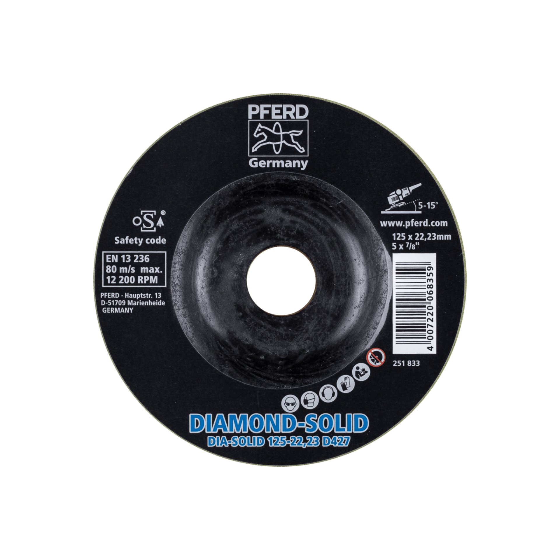 PFERD TOOLS CC-GRIND SOLID DIAMOND 125x22,23 mm D427 (grob) zum Bearbeiten harter Werkstoffe Produktbild img2 L