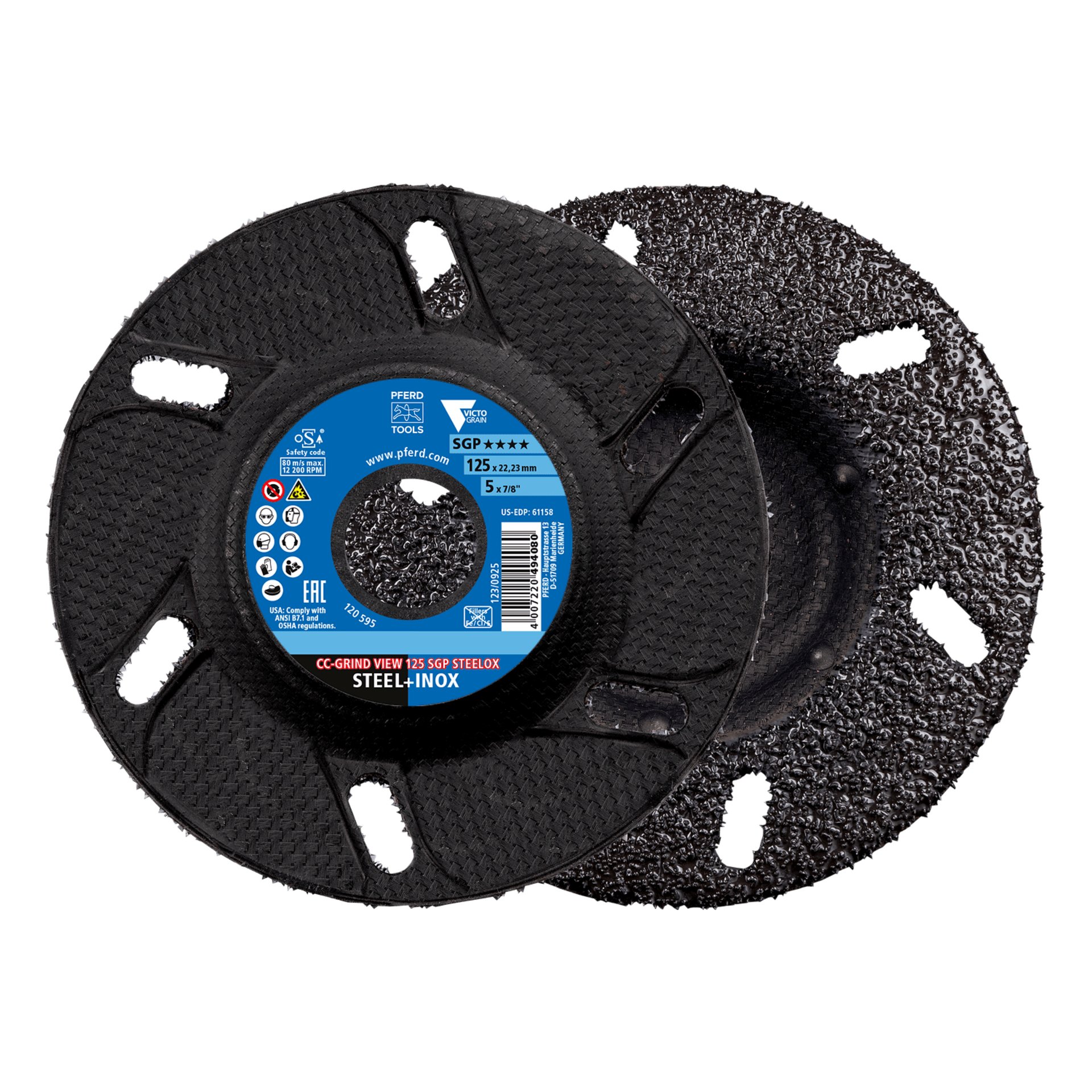 PFERD TOOLS CC-GRIND VIEW Schleifscheibe 125x22,23 mm Speziallinie SGP STEELOX für Stahl/Edelstahl (POS 2) Produktbild img1 L