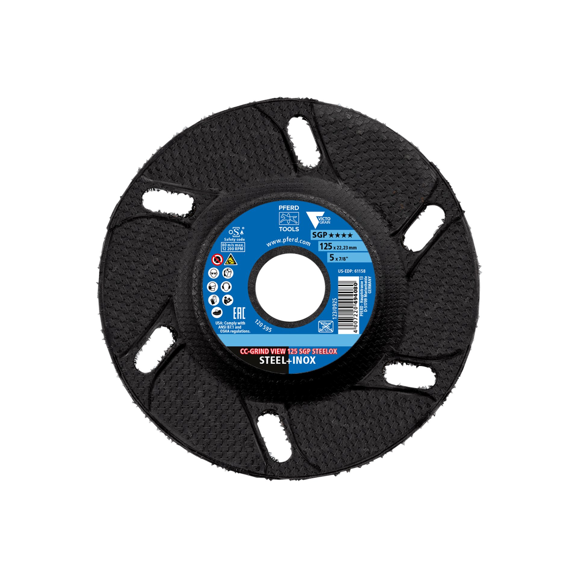 PFERD TOOLS CC-GRIND VIEW Schleifscheibe 125x22,23 mm Speziallinie SGP STEELOX für Stahl/Edelstahl (POS 2) Produktbild img2 L
