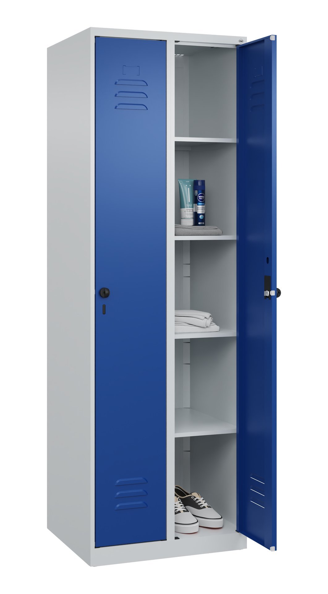 C+P Wäsche-Spind Classic PLUS, 2 Abteile, 1850x600x500mm, 7035/5010 Produktbild img1 L