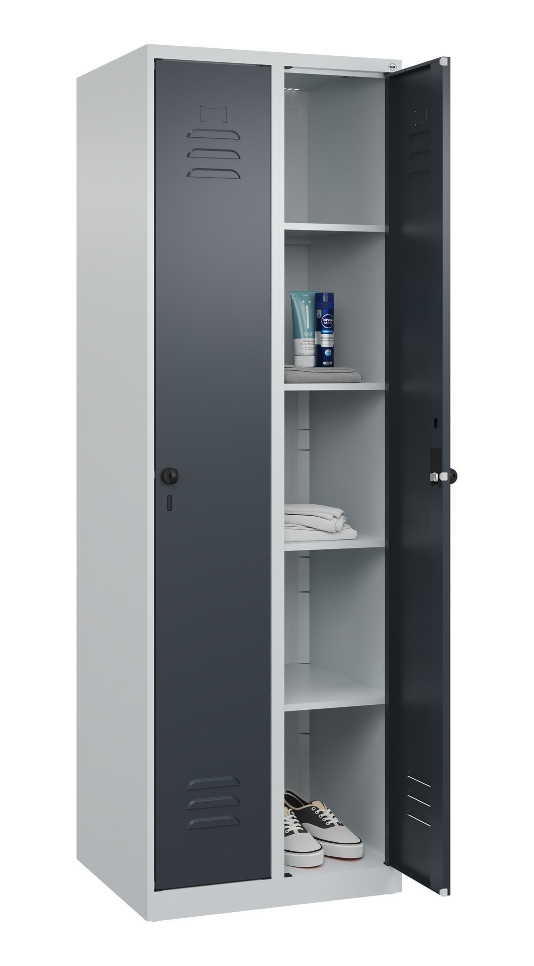C+P Wäsche-Spind Classic PLUS, 2 Abteile, 1850x600x500mm, 7035/7016 Produktbild img1 L