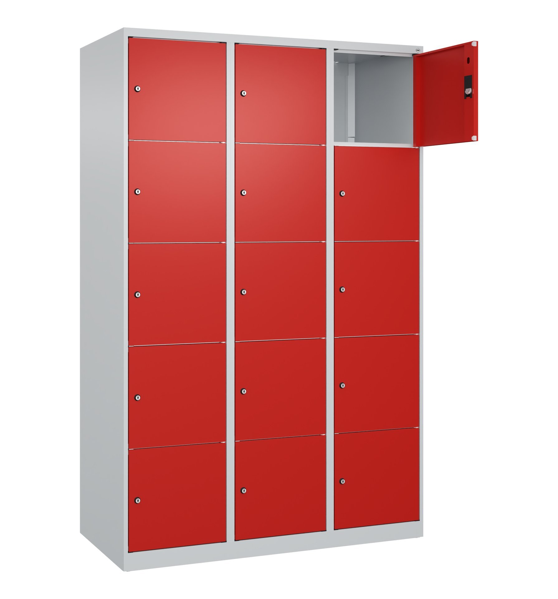 C+P Schließfachschrank Classic PLUS, 15 Fächer, 1850x1200x500mm, 7035/3020 Produktbild img2 L