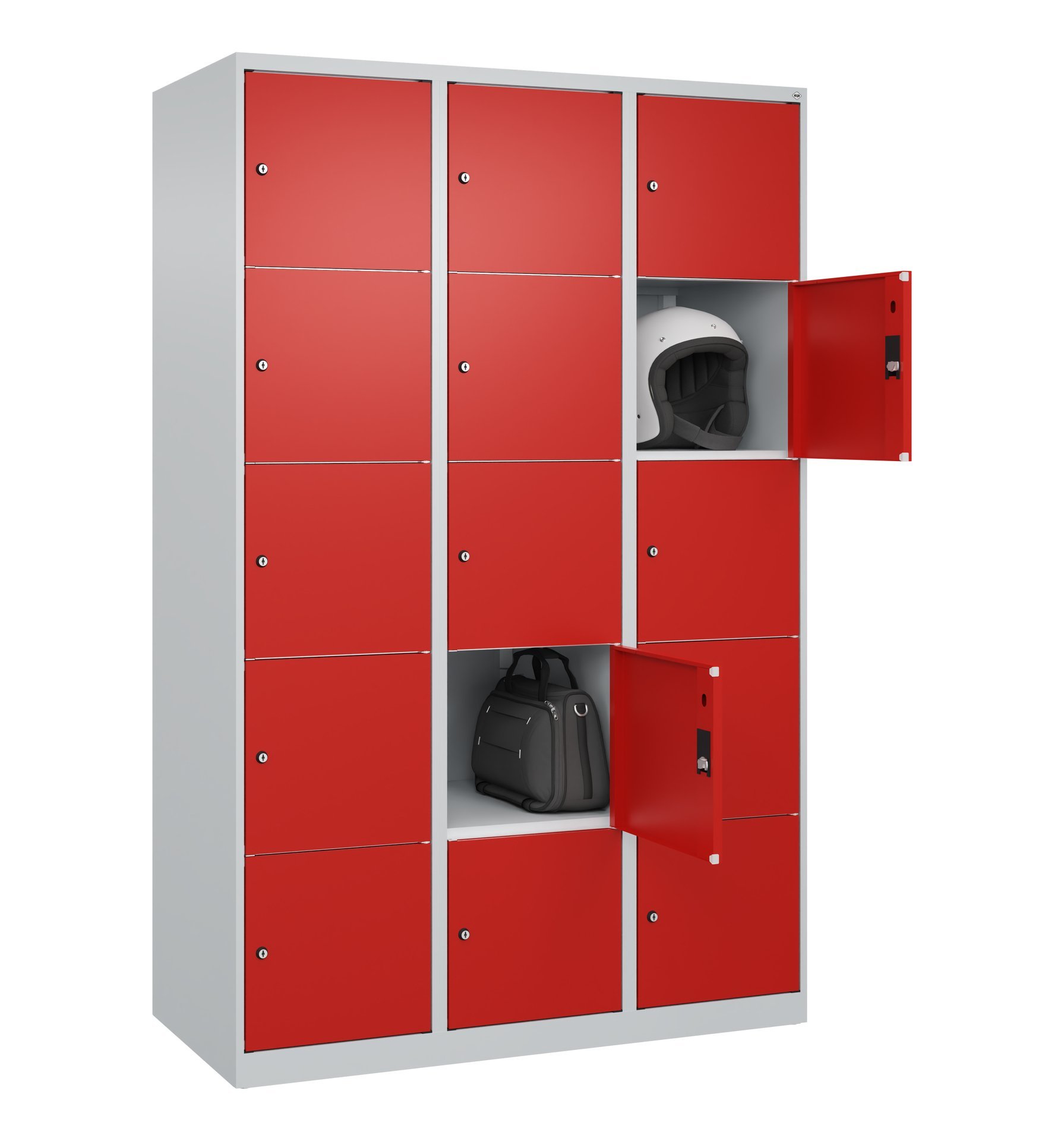 C+P Schließfachschrank Classic PLUS, 15 Fächer, 1850x1200x500mm, 7035/3020 Produktbild img1 L