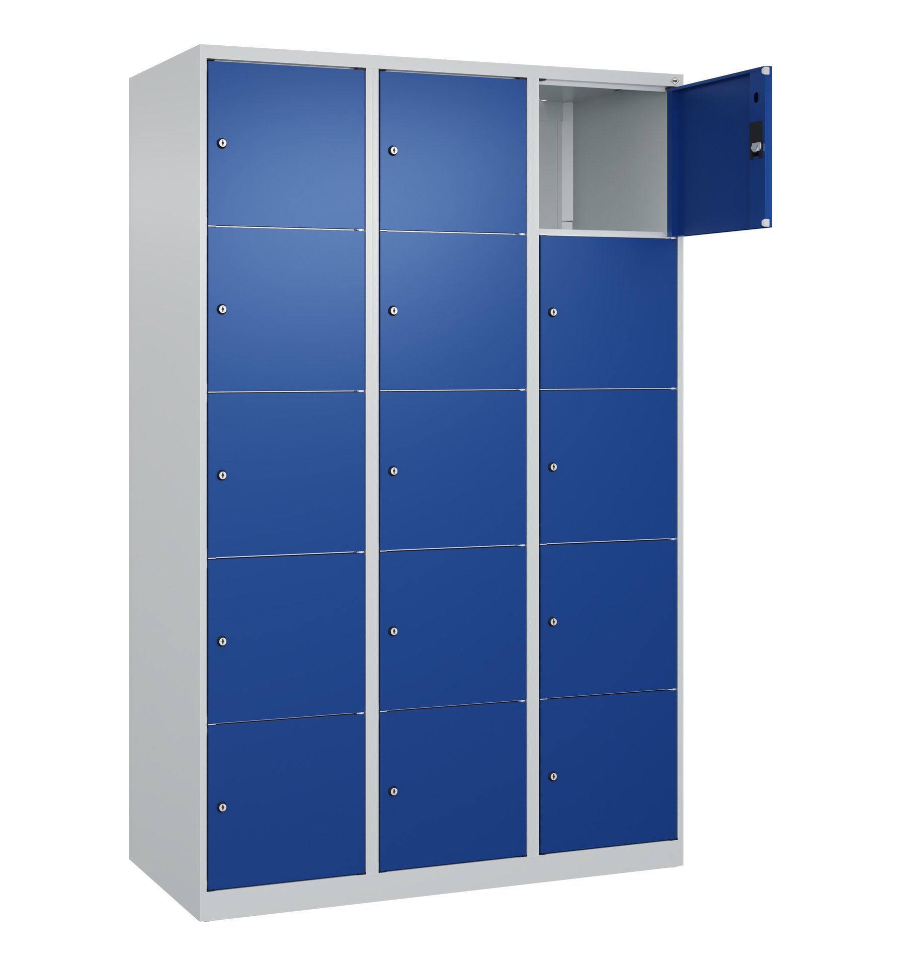 C+P Schließfachschrank Classic PLUS, 15 Fächer, 1850x1200x500mm, 7035/5010 Produktbild img2 L