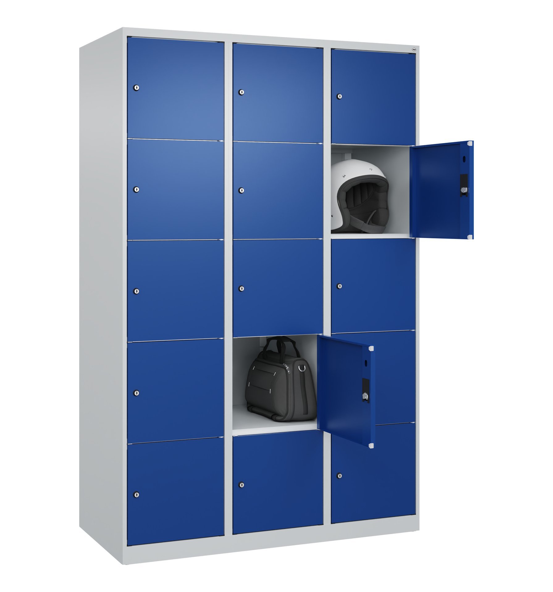 C+P Schließfachschrank Classic PLUS, 15 Fächer, 1850x1200x500mm, 7035/5010 Produktbild img1 L