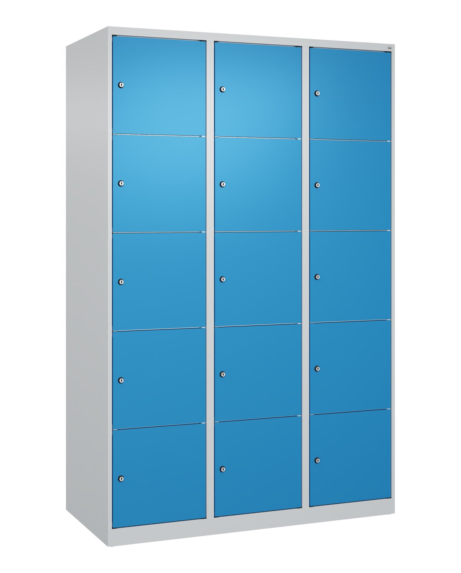 C+P Schließfachschrank Classic PLUS, 15 Fächer, 1850x1200x500mm, 7035/5012 Produktbild img3 L