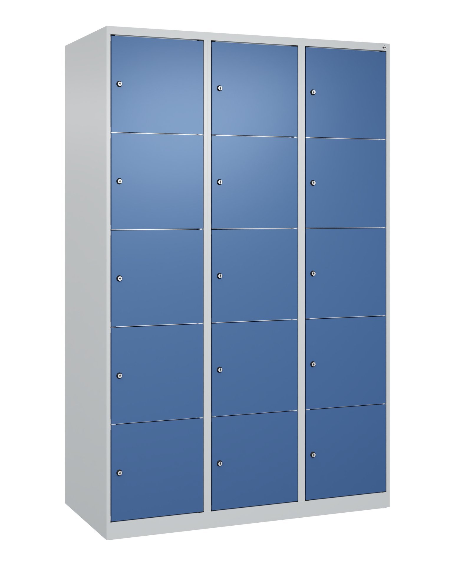 C+P Schließfachschrank Classic PLUS, 15 Fächer, 1850x1200x500mm, 7035/5023 Produktbild img3 L