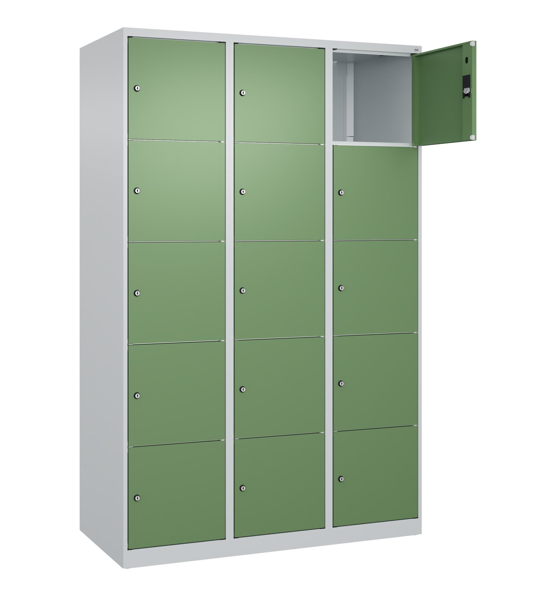 C+P Schließfachschrank Classic PLUS, 15 Fächer, 1850x1200x500mm, 7035/6011 Produktbild img2 L