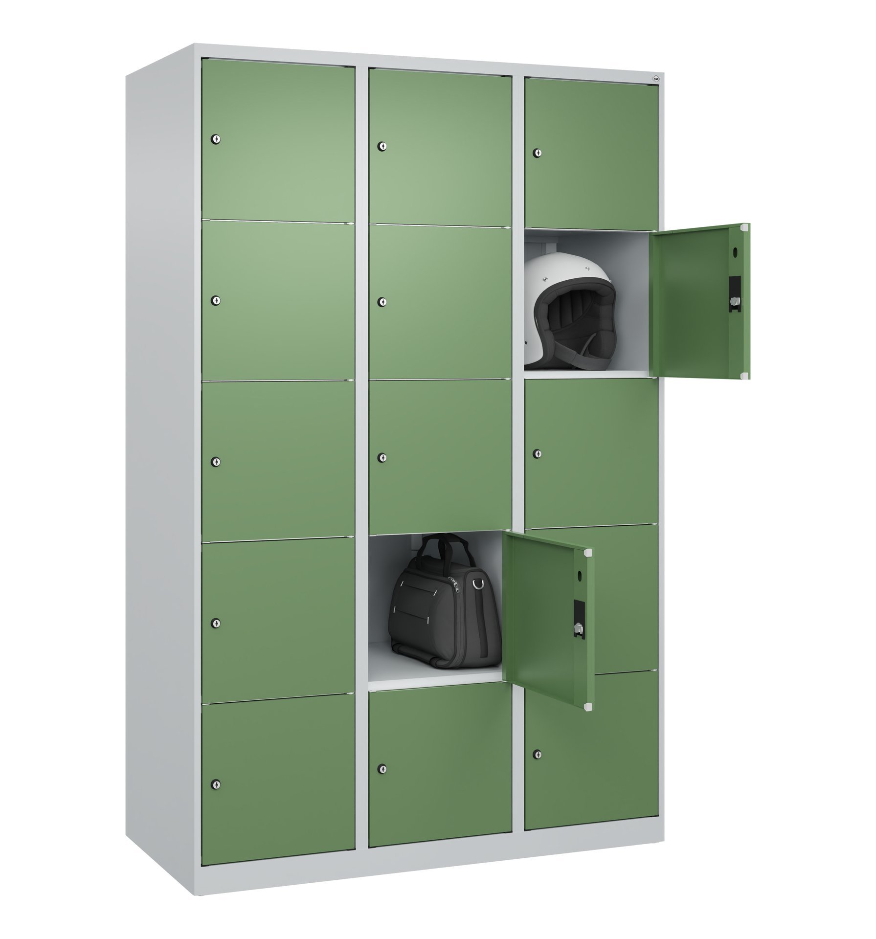 C+P Schließfachschrank Classic PLUS, 15 Fächer, 1850x1200x500mm, 7035/6011 Produktbild img1 L