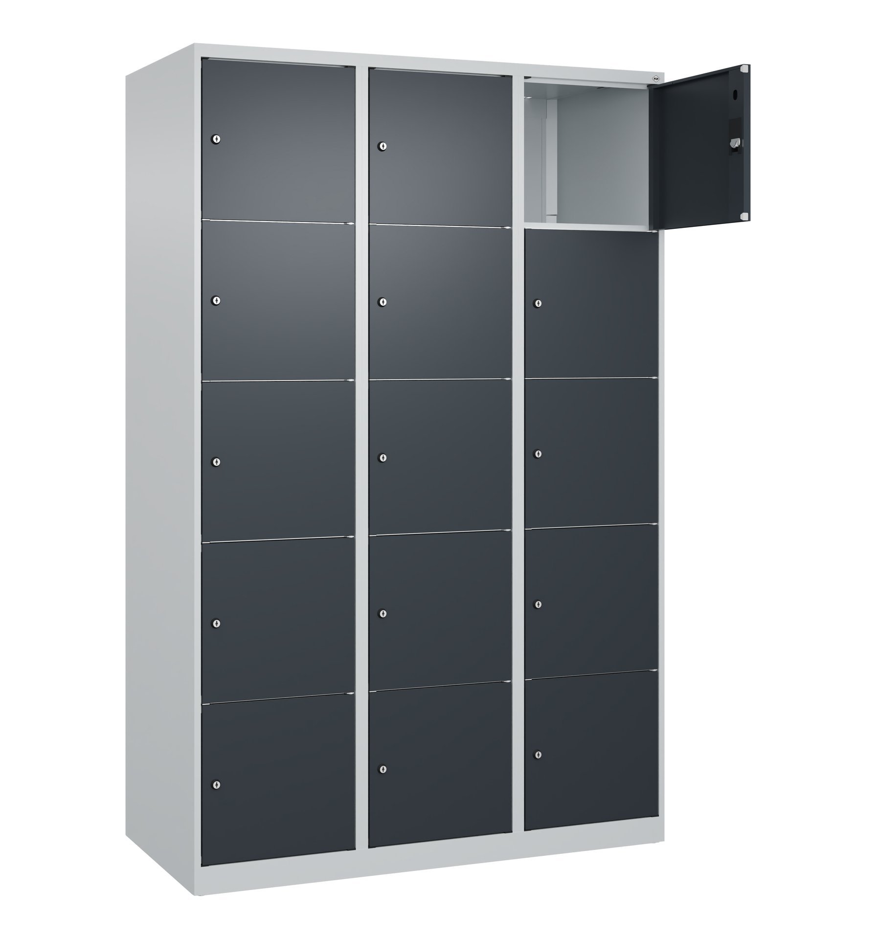 C+P Schließfachschrank Classic PLUS, 15 Fächer, 1850x1200x500mm, 7035/7016 Produktbild img2 L