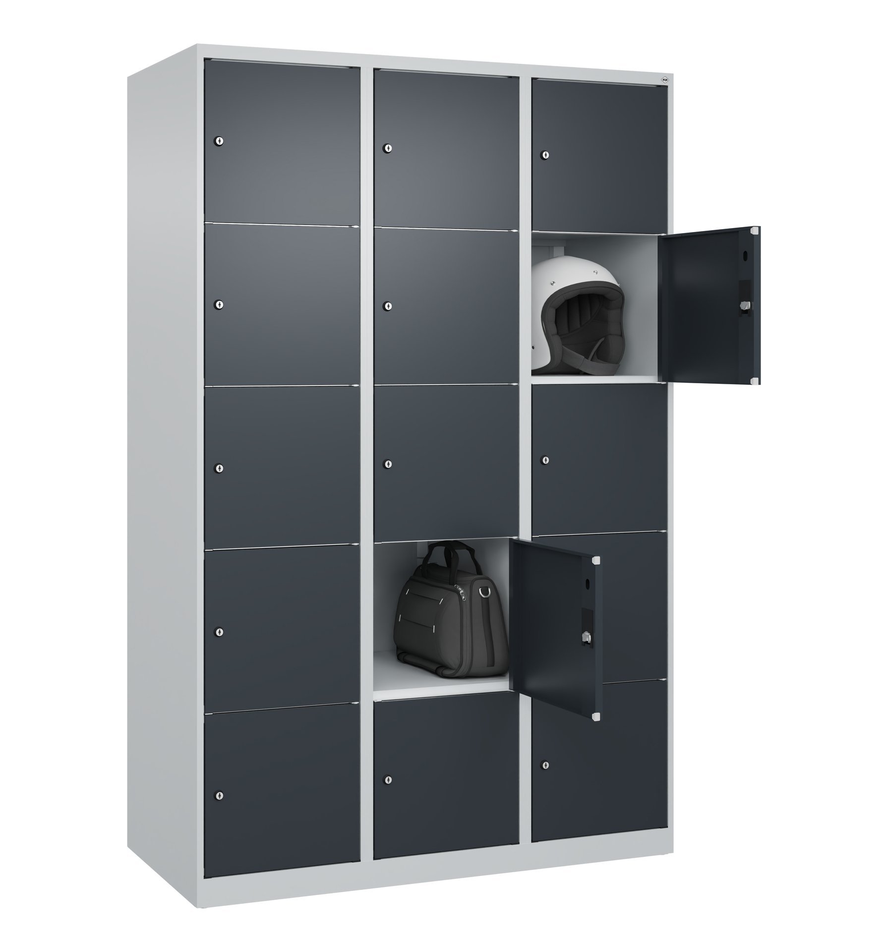 C+P Schließfachschrank Classic PLUS, 15 Fächer, 1850x1200x500mm, 7035/7016 Produktbild img1 L
