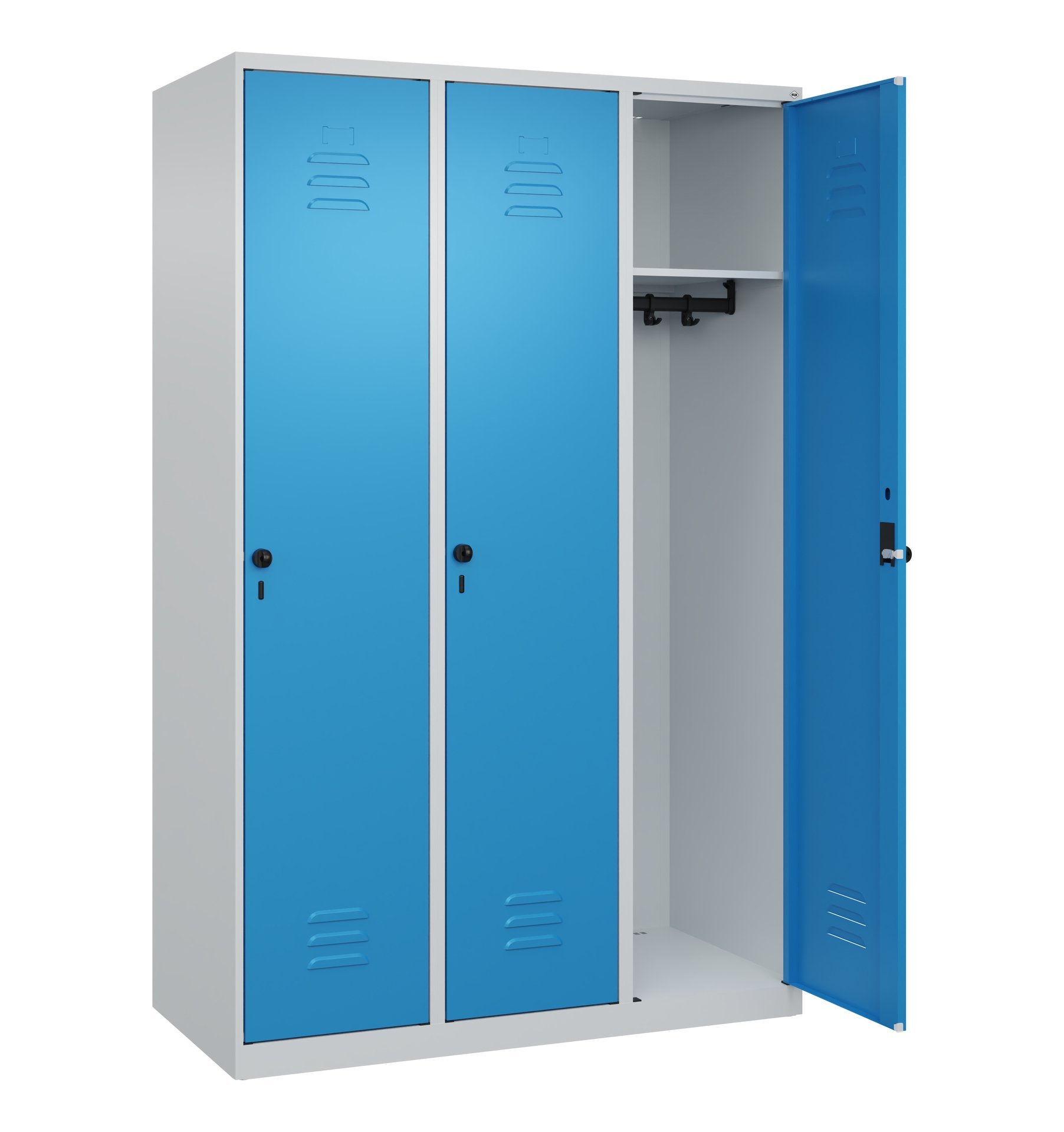 C+P Spind Classic PLUS, 3 Abteile, 1850x1200x500mm, 7035/5012 Produktbild img2 L