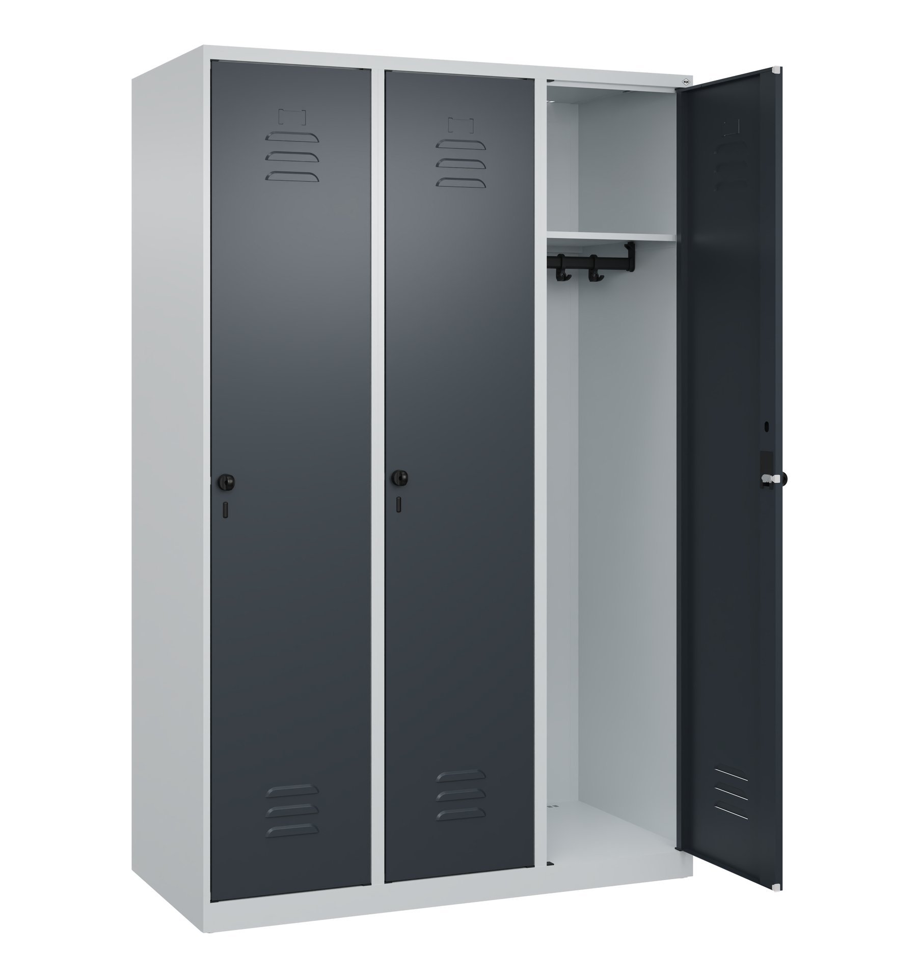 C+P Spind Classic PLUS, 3 Abteile, 1850x1200x500mm, 7035/7016 Produktbild img2 L