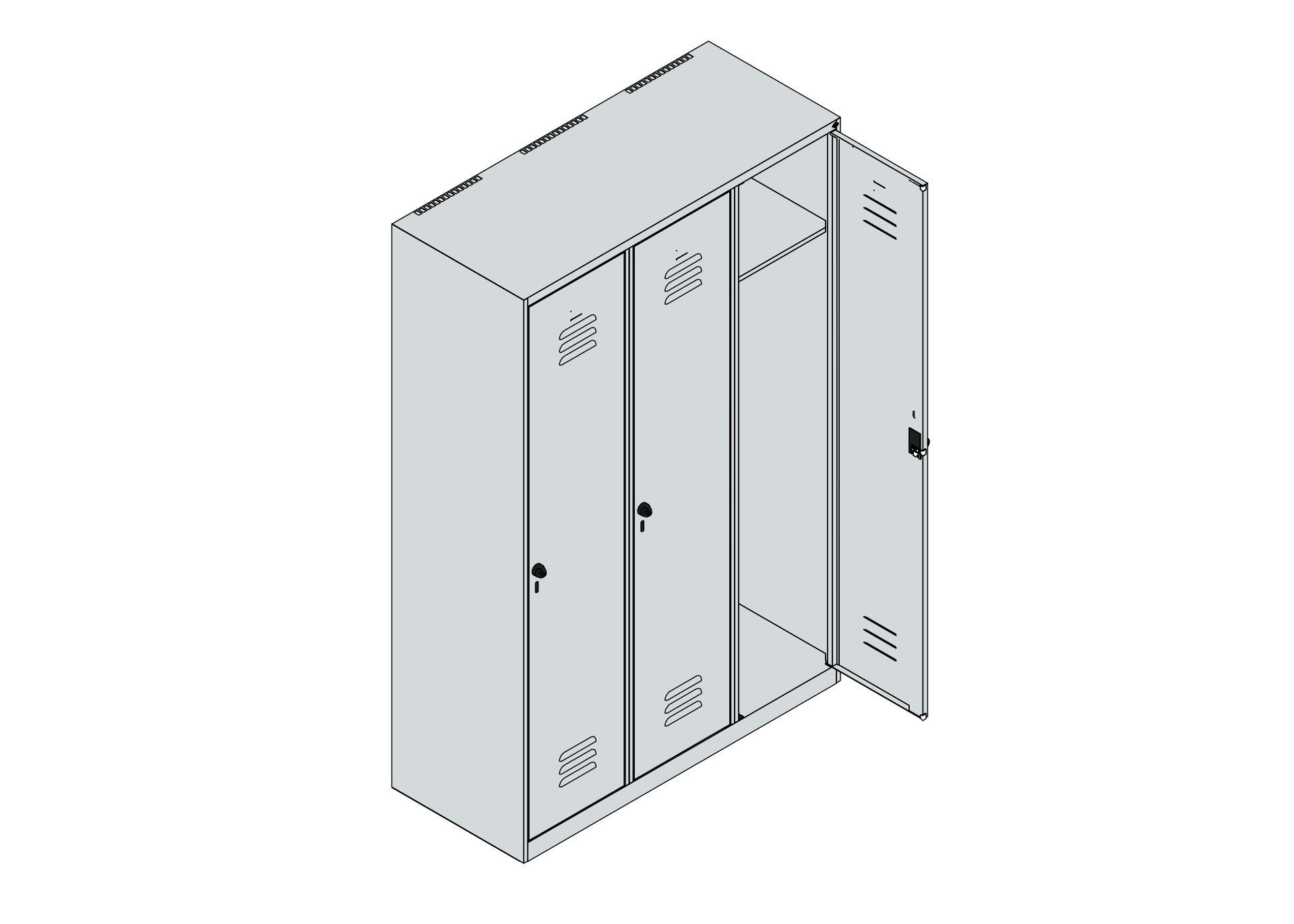 C+P Spind Classic PLUS, 3 Abteile, 1850x1200x500mm, 7035/5010 Produktbild img5 L