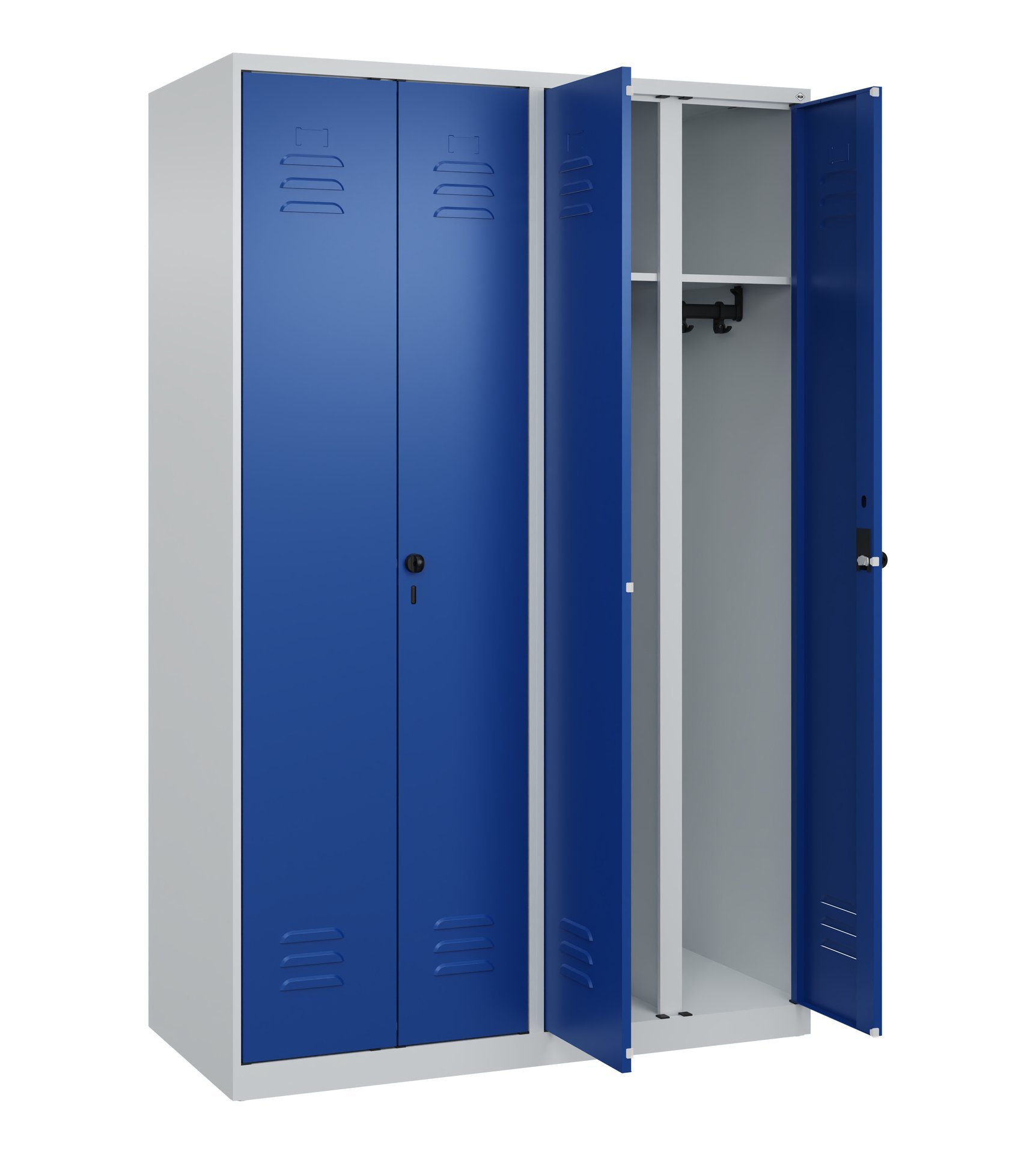 C+P Schwarz-Weiß-Spind Classic PLUS, 4 Abteile, 1850x1200x500mm, 7035/5010 Produktbild img1 L