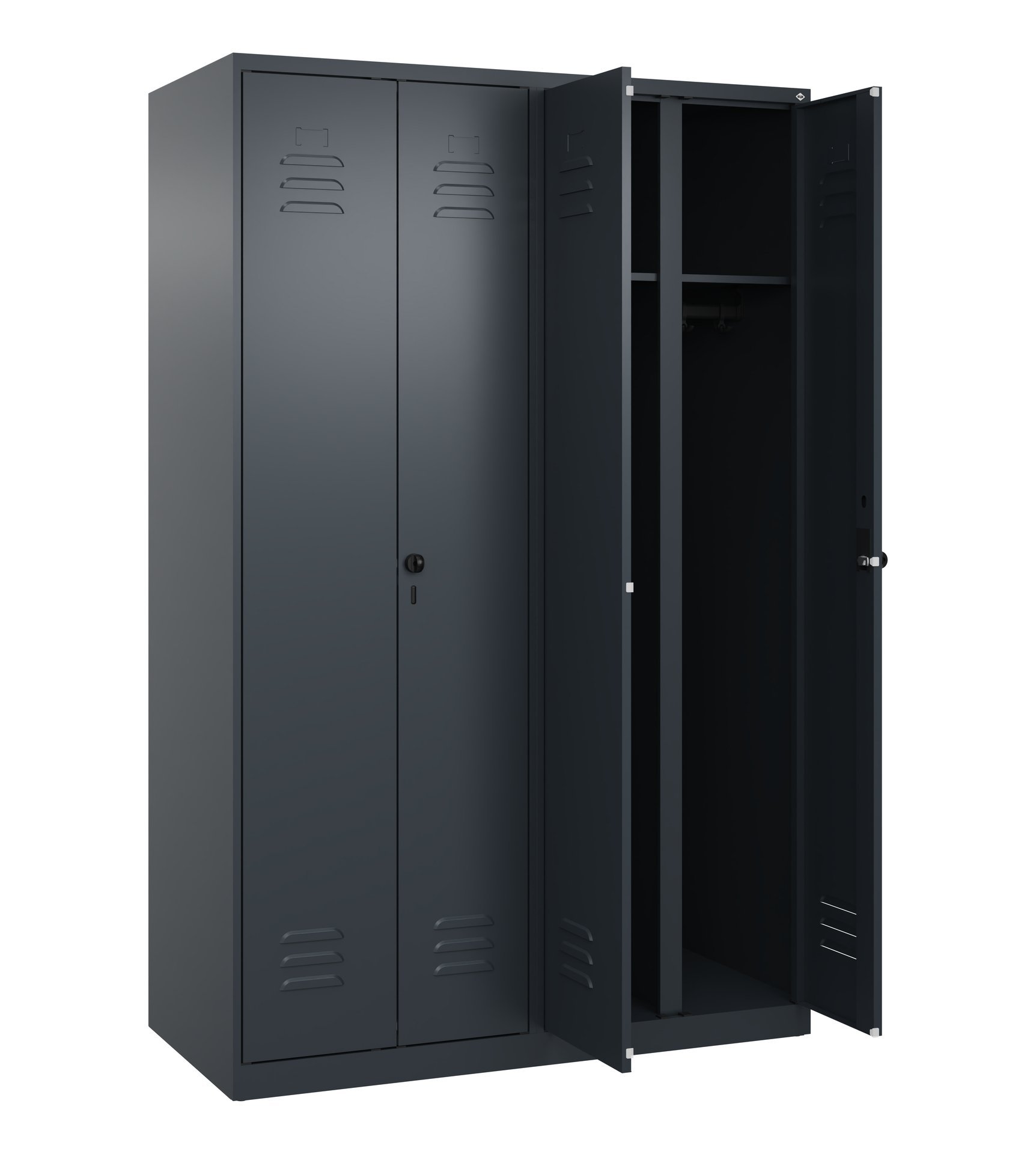 C+P Schwarz-Weiß-Spind Classic PLUS, 4 Abteile, 1850x1200x500mm, 7016/7016 Produktbild img1 L