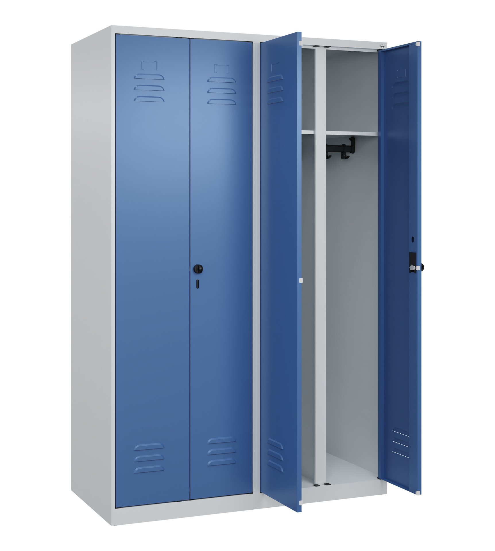 C+P Schwarz-Weiß-Spind Classic PLUS, 4 Abteile, 1850x1200x500mm, 7035/5023 Produktbild img1 L