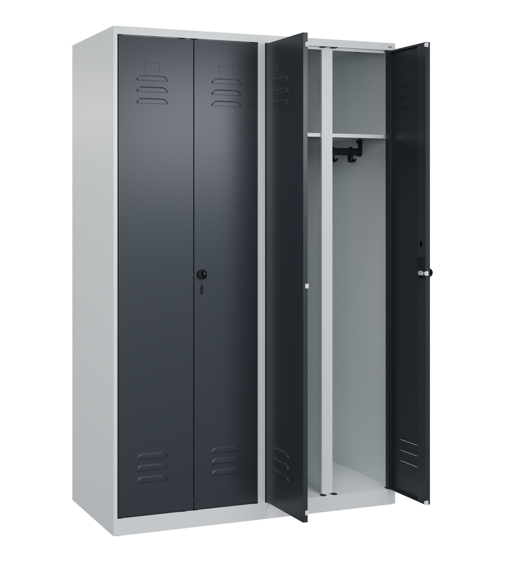 C+P Schwarz-Weiß-Spind Classic PLUS, 4 Abteile, 1850x1200x500mm, 7035/7016 Produktbild img1 L