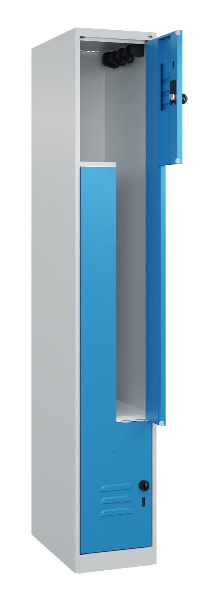 C+P Z-Spind Classic PLUS, 2 Fächer, 1850x300x500mm, 7035/5012 Produktbild img1 L
