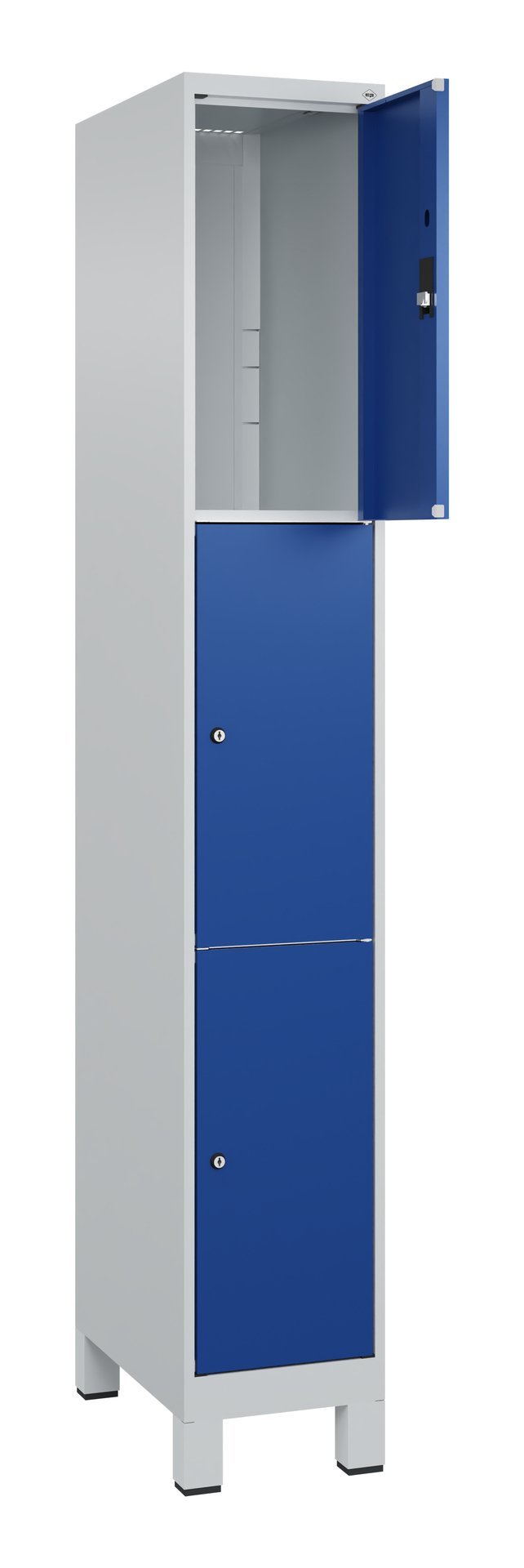 C+P Schließfachschrank Classic PLUS, Füße, 3 Fächer, 1950x300x500mm, 7035/5010 Produktbild img1 L