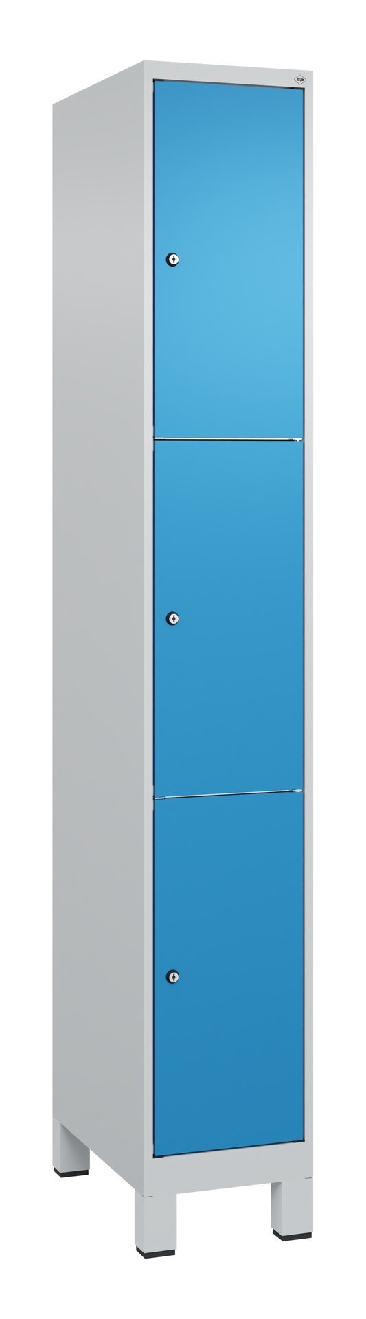 C+P Schließfachschrank Classic PLUS, Füße, 3 Fächer, 1950x300x500mm, 7035/5012 Produktbild img2 L