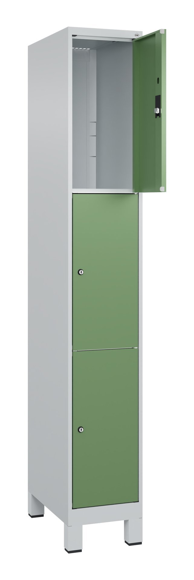 C+P Schließfachschrank Classic PLUS, Füße, 3 Fächer, 1950x300x500mm, 7035/6011 Produktbild img1 L