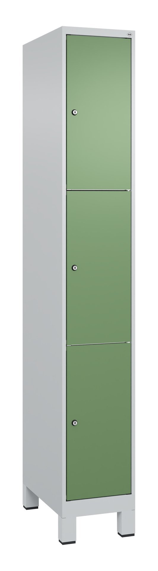 C+P Schließfachschrank Classic PLUS, Füße, 3 Fächer, 1950x300x500mm, 7035/6011 Produktbild img2 L