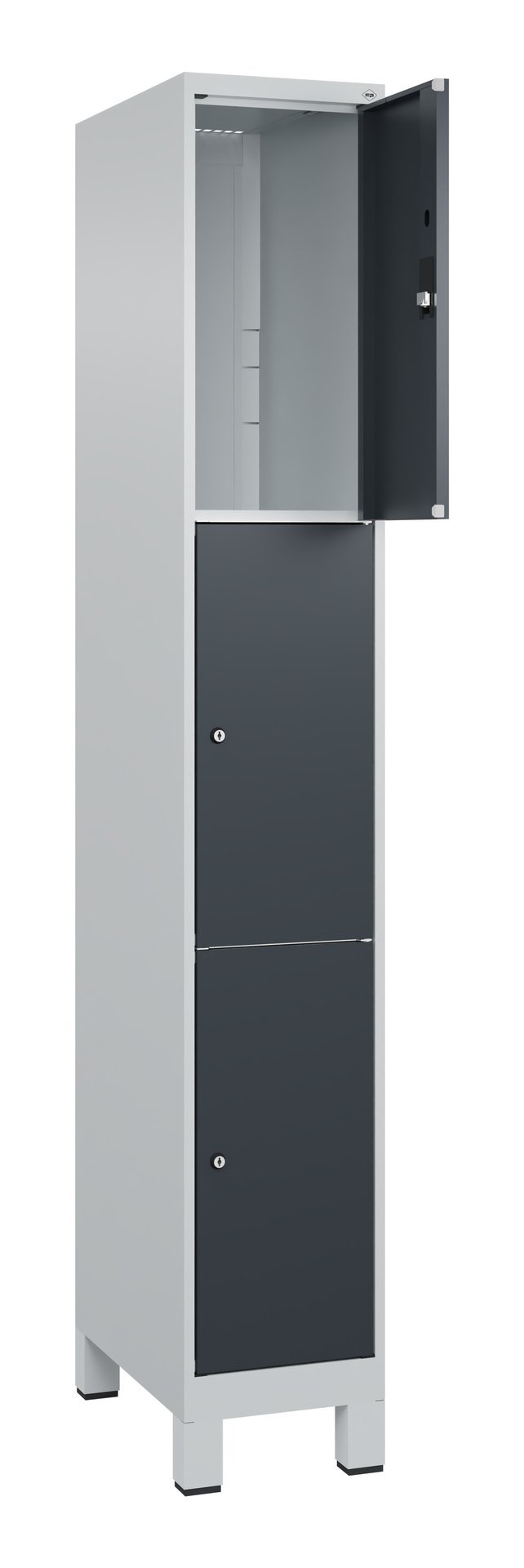 C+P Schließfachschrank Classic PLUS, Füße, 3 Fächer, 1950x300x500mm, 7035/7016 Produktbild img1 L
