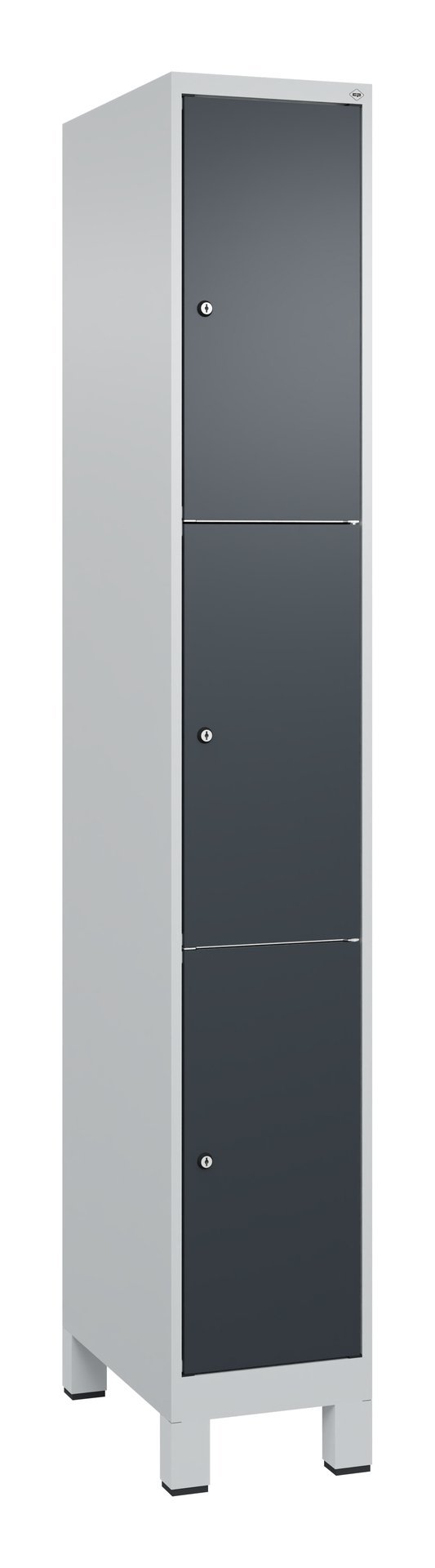 C+P Schließfachschrank Classic PLUS, Füße, 3 Fächer, 1950x300x500mm, 7035/7016 Produktbild img2 L