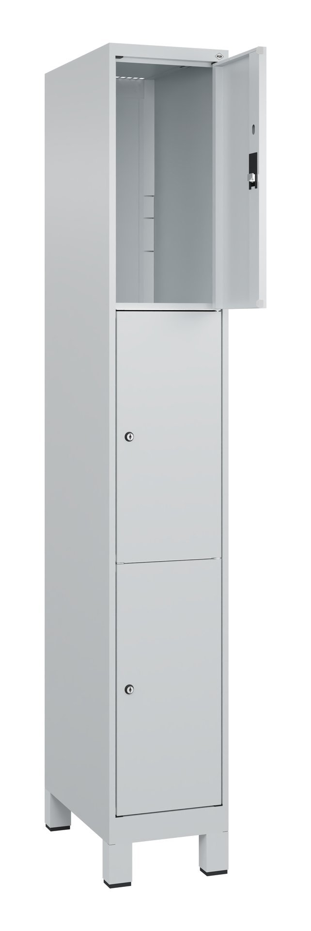 C+P Schließfachschrank Classic PLUS, Füße, 3 Fächer, 1950x300x500mm, 7035/7035 Produktbild img1 L