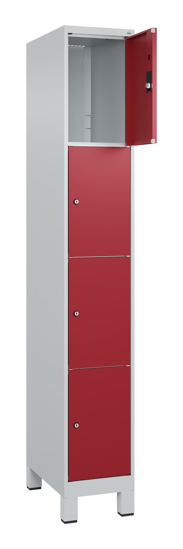 C+P Schließfachschrank Classic PLUS, Füße, 4 Fächer, 1950x300x500mm, 7035/3003 Produktbild img1 L