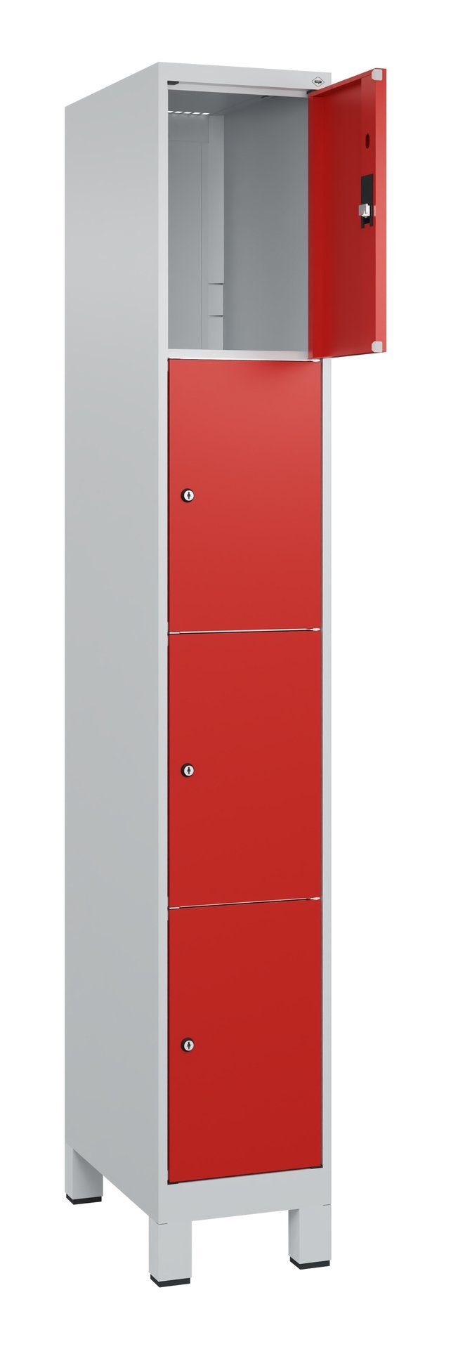 C+P Schließfachschrank Classic PLUS, Füße, 4 Fächer, 1950x300x500mm, 7035/3020 Produktbild img1 L