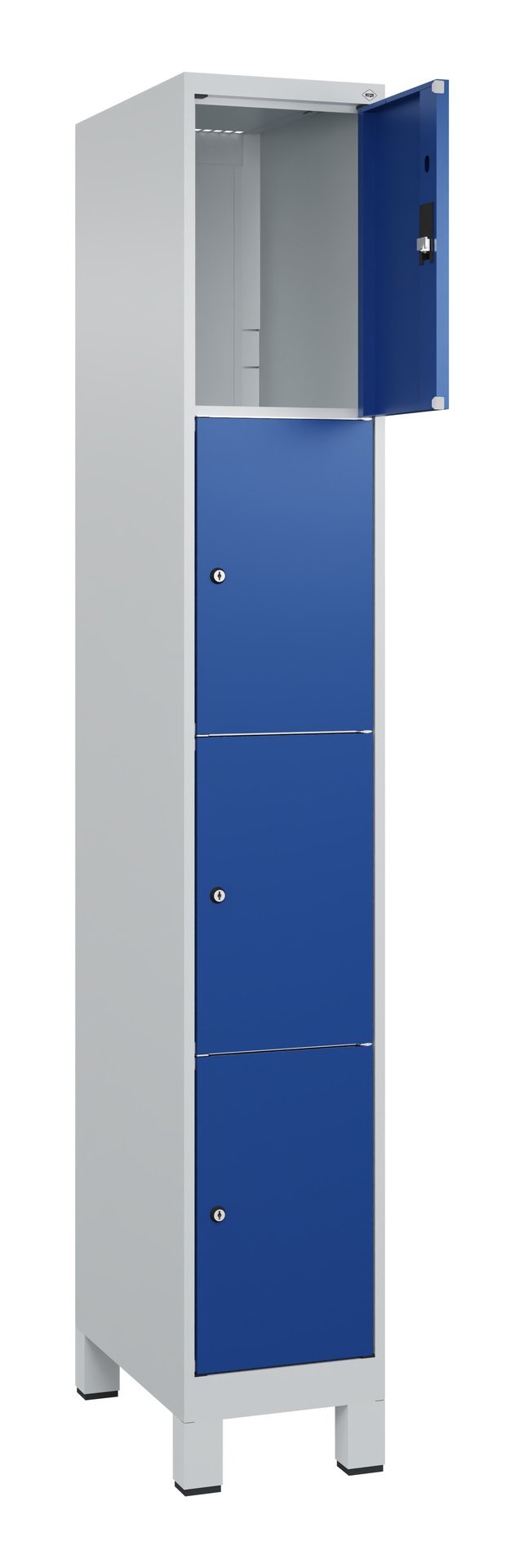 C+P Schließfachschrank Classic PLUS, Füße, 4 Fächer, 1950x300x500mm, 7035/5010 Produktbild img1 L