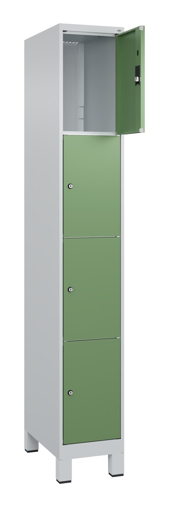 C+P Schließfachschrank Classic PLUS, Füße, 4 Fächer, 1950x300x500mm, 7035/6011 Produktbild img1 L