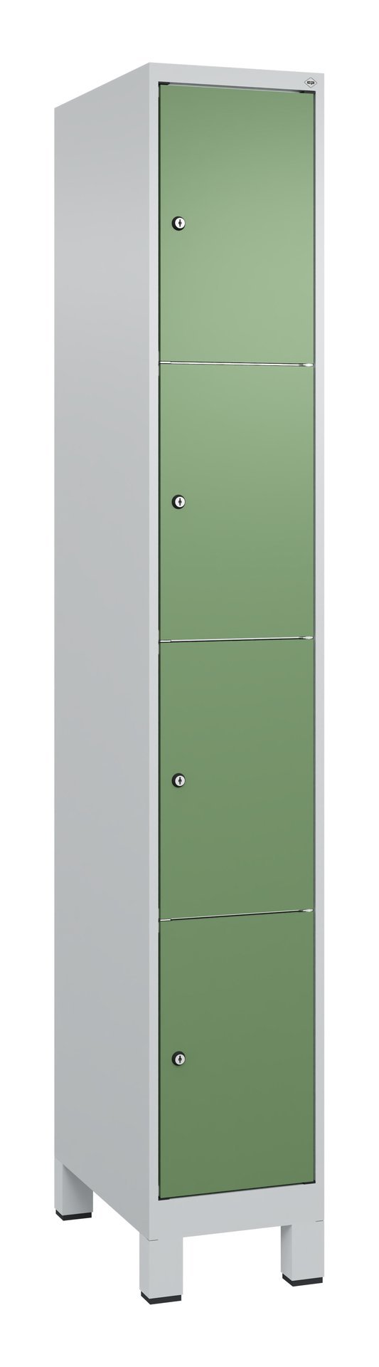 C+P Schließfachschrank Classic PLUS, Füße, 4 Fächer, 1950x300x500mm, 7035/6011 Produktbild img2 L