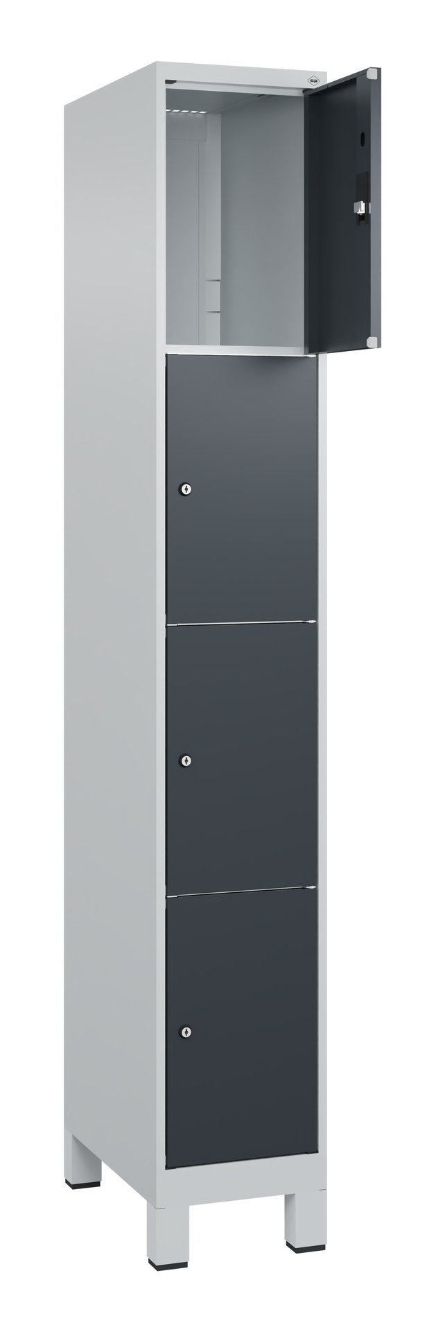 C+P Schließfachschrank Classic PLUS, Füße, 4 Fächer, 1950x300x500mm, 7035/7016 Produktbild img1 L